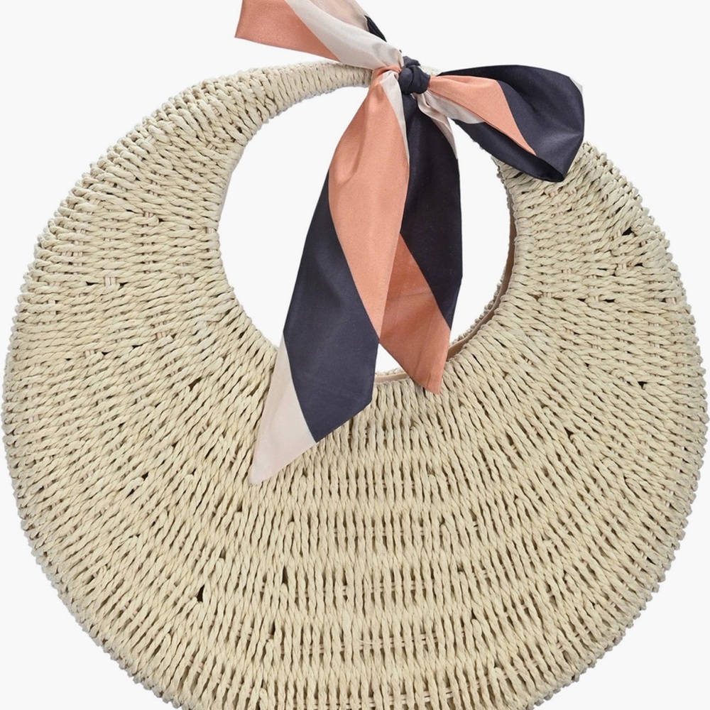 Chic Woven Straw Bag with Ribbon Accent